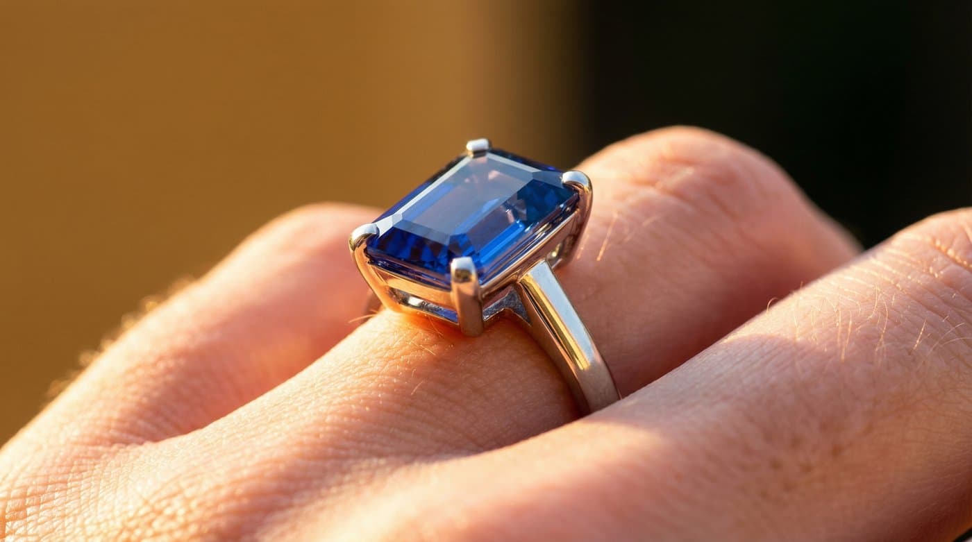 Close up of an AI generated ring on a finger showing correct lighting and shadows
