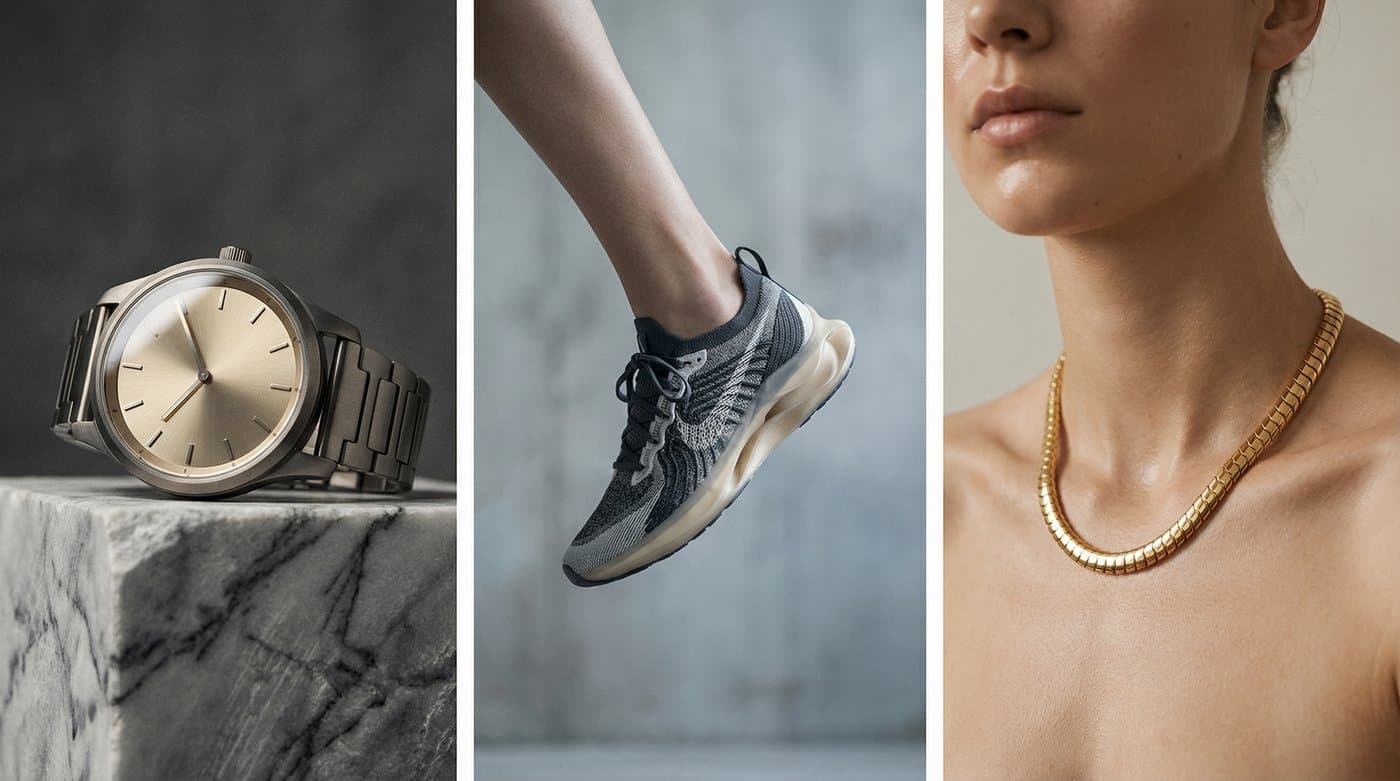 A showcase of high-end jewelry and shoe photography generated by Photta